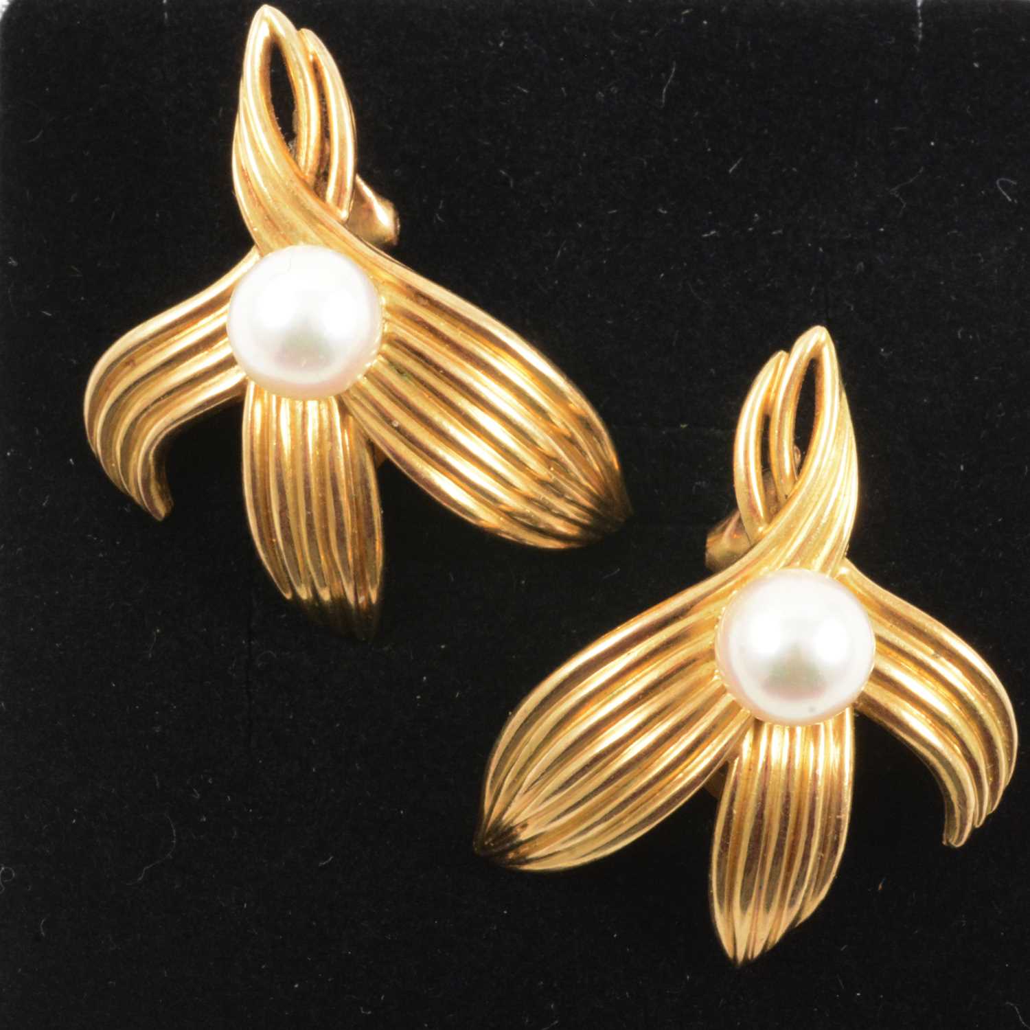 Lot 163 - A pair of French gold earrings.