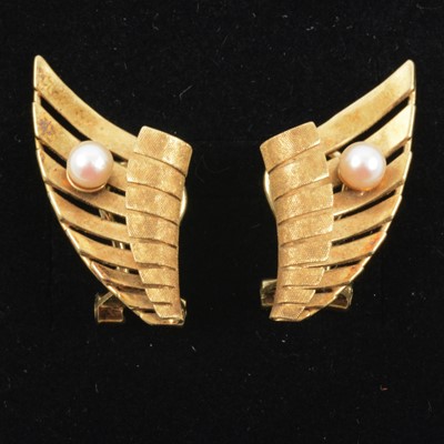 Lot 165 - A Pair of 14 carat yellow gold earrings.