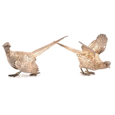 Lot 196 - Pair of silver models, Cock and Hen Pheasant