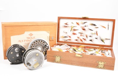 Lot 178 - Three fly fishing reels and quantity of fly tying equipment and flies