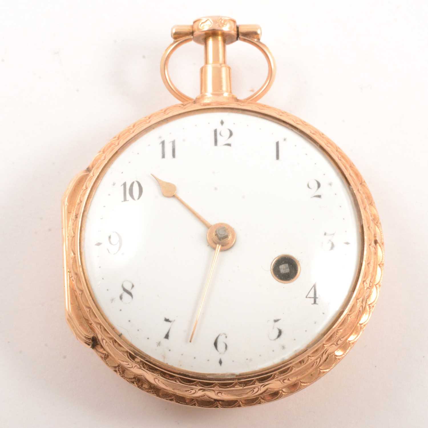 Lot 305 - A yellow metal open face pocket watch.