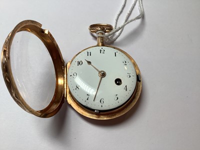 Lot 305 - A yellow metal open face pocket watch.