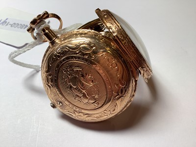 Lot 305 - A yellow metal open face pocket watch.