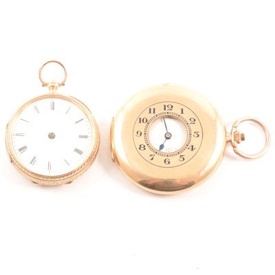 Lot 312 - A 9 carat yellow gold half hunter pocket watch and a 9 carat yellow gold pocket watch.