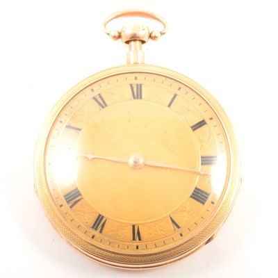 Lot 313 - A French quarter hour repeating open face pocket watch.