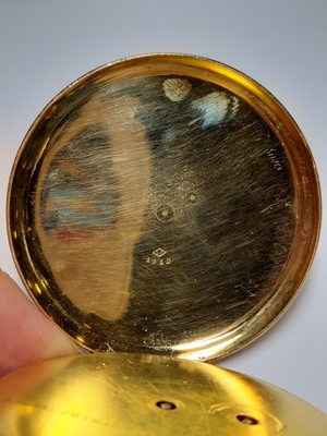 Lot 313 - A French quarter hour repeating open face pocket watch.