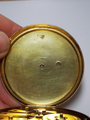 Lot 313 - A French quarter hour repeating open face pocket watch.