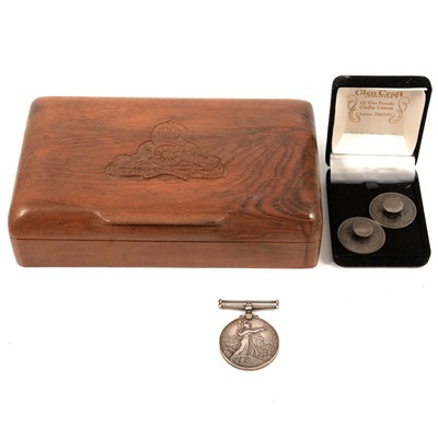 Lot 267 - Africa Service medal, two studs, Royal Engineers box and a Royal Engineers white pith helmet