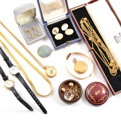 Lot 455 - Yellow metal and gilt metal jewellery and wristwatches.