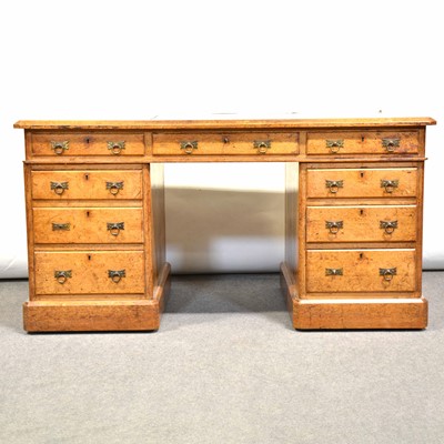 Lot 676 - Victorian oak twin pedestal desk