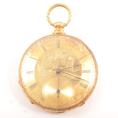 Lot 305A - A yellow metal pocket watch.