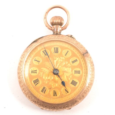 Lot 142 - A 9 carat yellow gold fob watch.