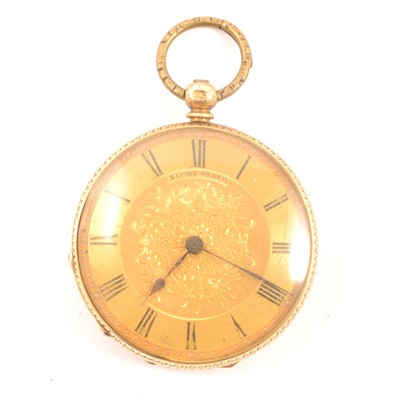 Lot 314A - Baume Geneve - A yellow metal open face pocket watch.