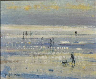 Lot 323 - Robert King, Figures on a beach at low tide