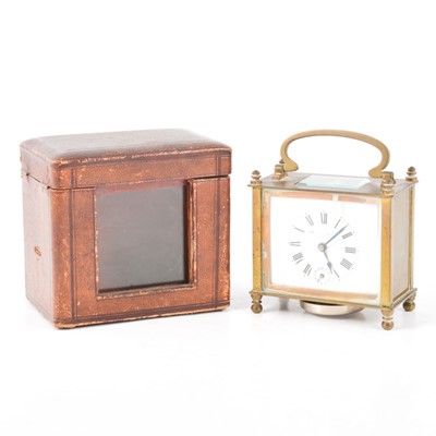 Lot 262 - French brass carriage clock, leather case