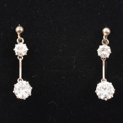 Lot 159A - A pair of diamond drop earrings.