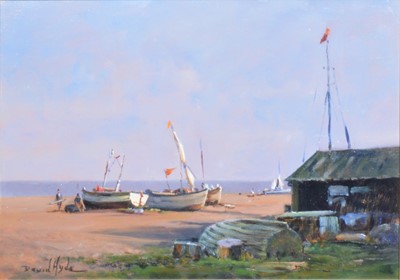 Lot 362 - David Hyde, Fishing boats at low tide