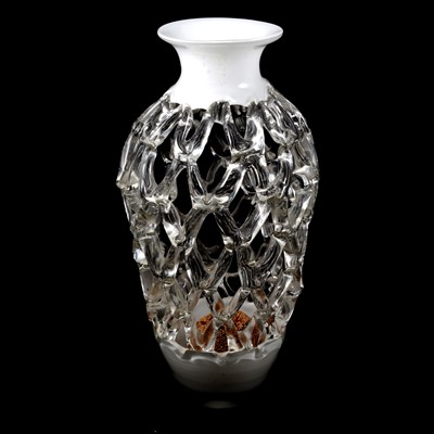 Lot 216 - Large Murano style glass lattice work glass vase