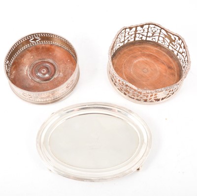 Lot 248 - Silver coaster, another coaster and a teapot stand