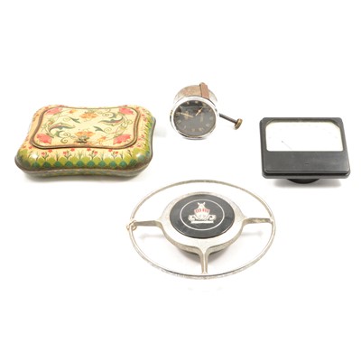 Lot 248 - Jaeger car clock, Rover horn ring, and another meter