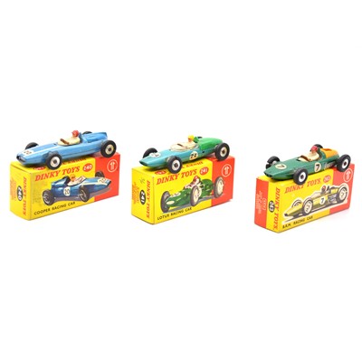 Lot 19 - Three Dinky Toys die-cast racing car model, all boxed.