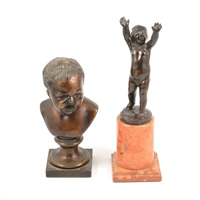 Lot 216 - After Clodion, Cherub, bronze and another bronze bust