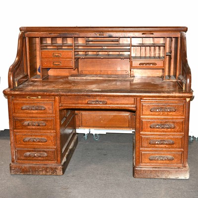 Lot 742 - Oak roll top desk