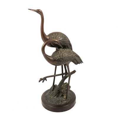 Lot 266 - Contemporary cast bronze group of two cranes