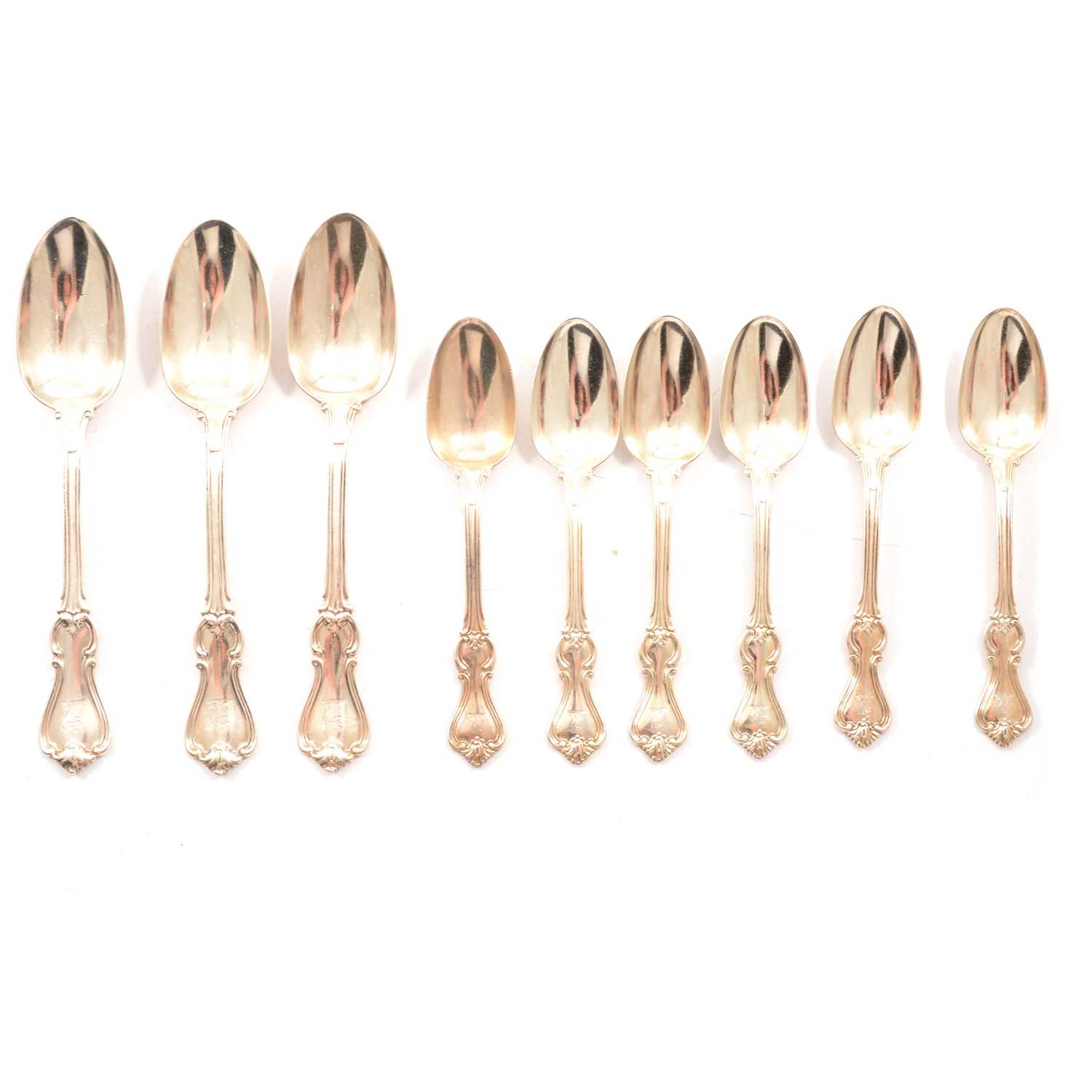 Lot 441 - Three silver table spoons and six matching