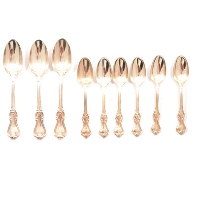 Lot 441 - Three silver table spoons and six matching dessert spoons