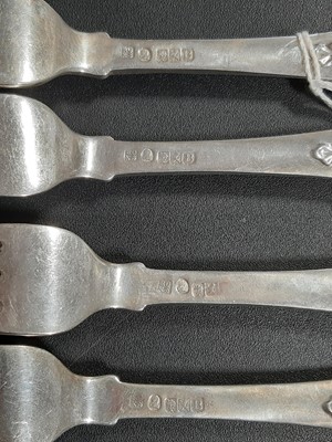 Lot 398 - Set of seven Scottish silver table forks