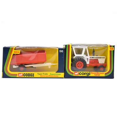 Lot 54 - Corgi Toys models, two including ref 55 David Brown 1412 tractor and trailer.