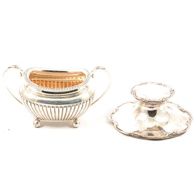 Lot 389 - Silver sugar bowl and a silver inkwell