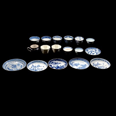 Lot 81 - Pair of Chinese blue and white teabowls, other teabowls and saucers