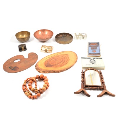 Lot 75 - Two modern horn boxes, Indian bowl, copper bowl, beads, etc.