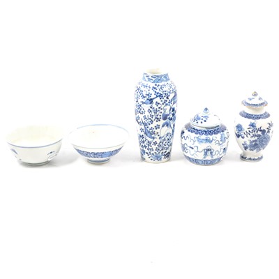 Lot 94 - Chinese porcelain blue and white vase, another vase, jar and two bowls
