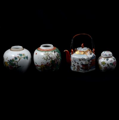 Lot 89 - Quantity of Chinese polychrome ginger jars and three kettles
