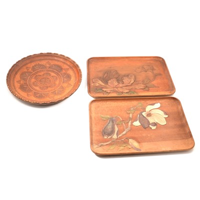 Lot 20 - Pair of Japanese carved and painted softwood trays
