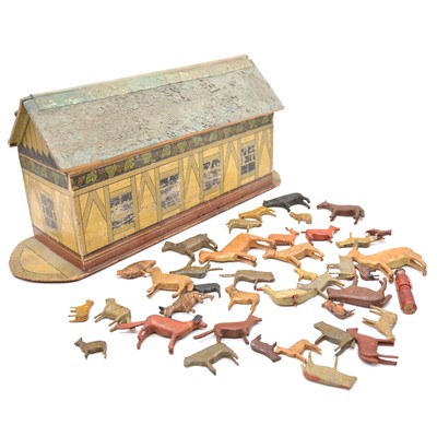 Lot 264 - Victorian toy ark with a selection of wooden painted animals.