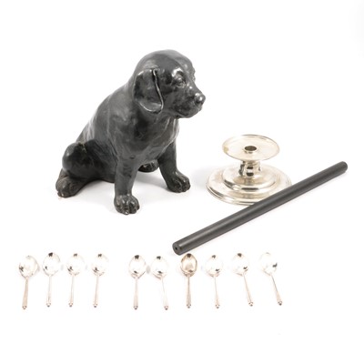 Lot 278 - Composition model of a black labrador puppy, etc.