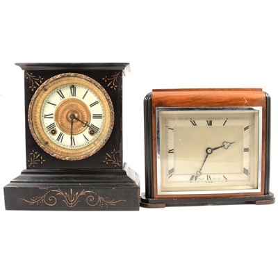 Lot 105 - Late 19th century Ansonia mantel clock, and an Ansonia walnut clock