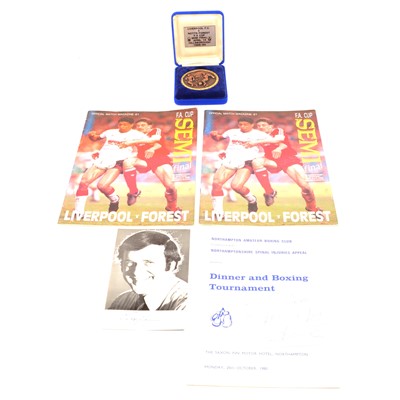 Lot 202 - Two FA Cup Semi-Final Hillsborough 1989 matchday programmes, signed boxing card, etc