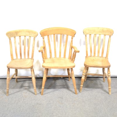 Lot 457 - Five beech slat-back kitchen chairs