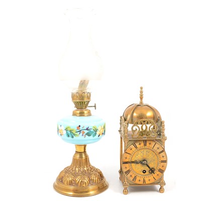 Lot 161 - Brass cased lantern clock, and a Victorian oil lamp