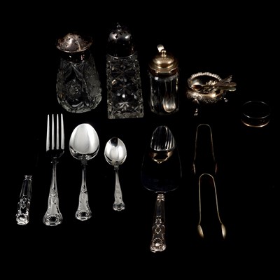 Lot 279 - Canteen of plated cutlery, and small quantity of silver mounted cruets, etc