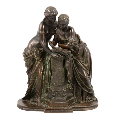 Lot 111 - After Mathurin Moreau, a patinated bronze group, 'The Reading Lesson'