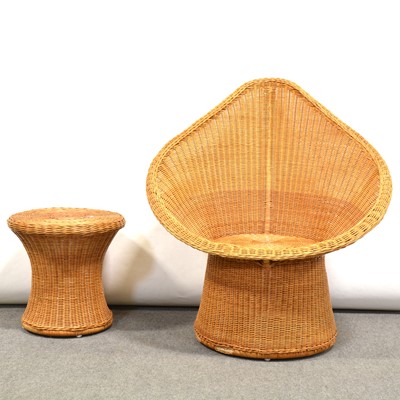 Lot 400 - Cane tulip chair, width 82cm, height 90cm, and a footstool.