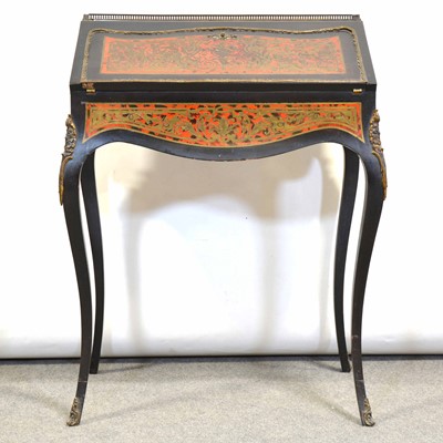 Lot 690 - French ebonised and boulle ladies bureau