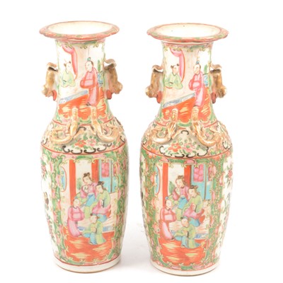 Lot 1 - Pair of Cantonese porcelain vases