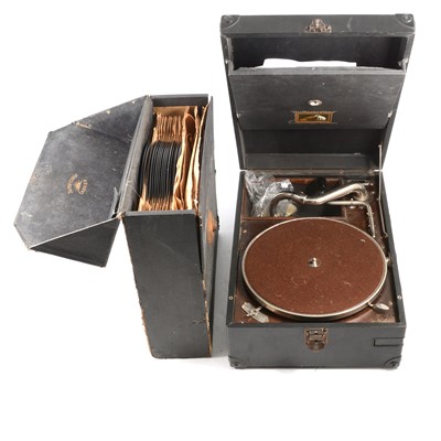 Lot 172 - HMV Portable Record player, with a box of orchestral records.